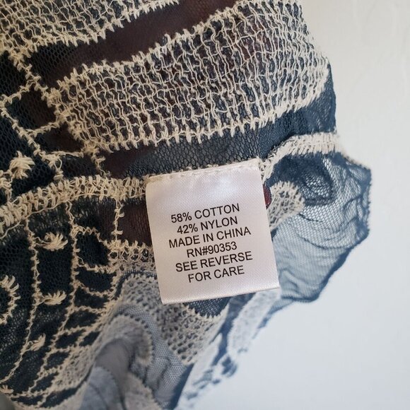 Rebellion Again Mesh Crochet Lace Open Kimono Cover Up Blue Size L Beachy Boho - Picture 10 of 11